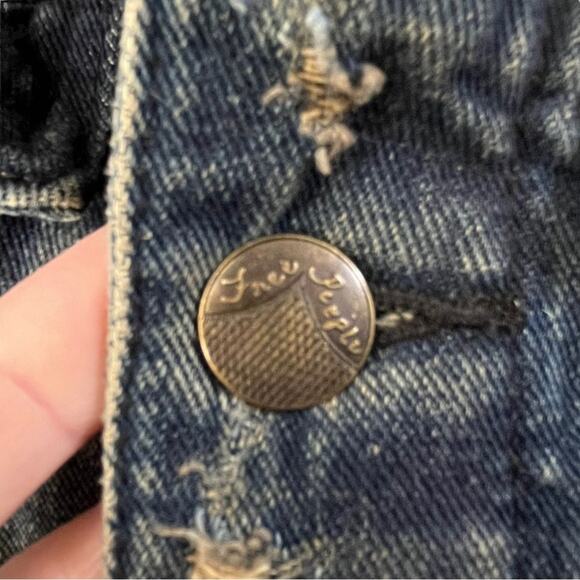 Free People Hoodie Jean Jacket Distressed Denim Sz S Removable Hood - Picture 11 of 15